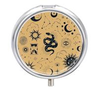 Pastillero Portátil Serpiente Luna Estrella Pastillero Con 3 Rejillas, Con Espejo Redondo, Distribuidor De Metal A De Humedad, Caja De Almacenamiento, Regalo Único