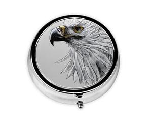 Pastillero portátil Sketching an Eagle, pastillero de 3 compartimentos, se puede poner en la cartera, bolsillo, ligero y cómodo, mini pastillero redondo