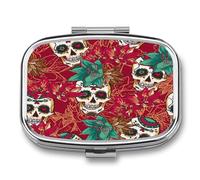 Pastillero Portátil Skull Hearts And Flowers Compartimentos De La Caja De Pastillas 2 Con El Regalo Único A De Humedad De La Caja De Almacenamiento Del Dispensador Del