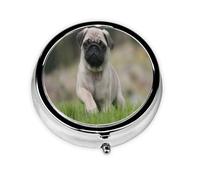 Pastillero,Pug Bokeh Cachorro Perros Césped Mascotas Pug Pastillero Redondo Organizador De Medicina Pastillero De Viaje Organizador De Pastillas De Viaje