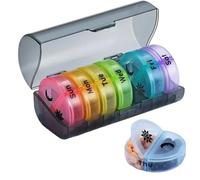 Pastillero Rainbow 7 días, organizador portátil de pastillas para hogar y viajes(Black Colorful)