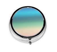 Pastillero Rainbow Seashore Beach en gradiente de rayas Pastillero para monedero Lindo pequeño organizador de pastillas redondo de viaje