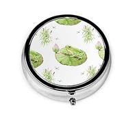 Pastillero Ranas de acuarela en una almohadilla de lirio Pastillero para monedero Lindo organizador de pastillas de forma redonda de viaje pequeño