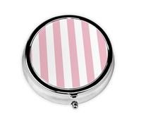 Pastillero, rayas, líneas paralelas, rosa, blanco, redondo, pastillero, organizador de medicina, pastillero de viaje, organizador de pastillas de viaje