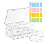 Pastillero rectangular de plástico y caja de almacenamiento con tapas, 32 calcomanías coloridas incluidas (3.3 x 2.4 x 1 pulgada (paquete de 12)