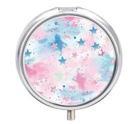 Pastillero Redondo Acuarela Galaxia Estrellas Nubes Imprimir Pastillero Portátil Organizador Vitaminas Contenedor Con 3 Compartimentos