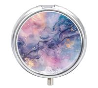 Pastillero Redondo Acuarela Galaxia Estrellas Nubes Imprimir Pastillero Portátil Organizador Vitaminas Contenedor Con 3 Compartimentos