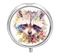 Pastillero Redondo Acuarela Mapache Animal Pastillero Portátil Organizador Vitaminas Contenedor Con 3 Compartimentos