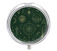 Pastillero Redondo Alquimia Astrología Patrones Pastillero Portátil Organizador Vitaminas Contenedor Con 3 Compartimentos
