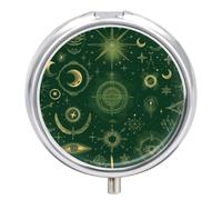 Pastillero Redondo Alquimia Astrología Patrones Pastillero Portátil Organizador Vitaminas Contenedor Con 3 Compartimentos