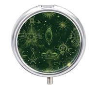 Pastillero Redondo Alquimia Astrología Patrones Pastillero Portátil Organizador Vitaminas Contenedor Con 3 Compartimentos