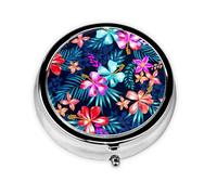 Pastillero redondo azul floral, bonito pastillero pequeño, mini pastillero, pastillero redondo de metal, pastillero de viaje