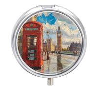 Pastillero Redondo Cabina Telefónica Roja De Londres Y Big Ben Pastillero Portátil Organizador Vitaminas Contenedor Con 3 Compartimentos