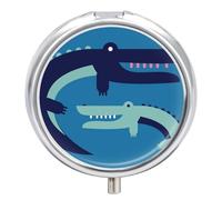Pastillero Redondo Cocodrilo Azul Pastillero Con 3 Rejillas, Con Espejo, Portátil, A De Humedad, Distribuidor De Metal, Caja De Almacenamiento, Regalo Único