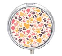 Pastillero Redondo Colorful Dog Cat Paws Pastillero Portátil Organizador Vitaminas Contenedor Con 3 Compartimentos