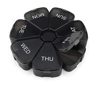 Pastillero redondo - Compartimentos grandes fáciles de abrir sin BPA, diseño único asistido por resorte para viajes, tabletas, vitaminas, medicamentos y aceite de hígado de bacalao (negro)