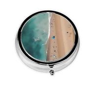 Pastillero redondo con 3 compartimentos, organizador de medicamentos portátil, pastilleros, impresión de vista aérea de la playa