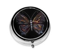Pastillero redondo con 3 compartimentos, organizador portátil de medicamentos, pastilleros con diseño de mariposa misteriosa