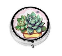 Pastillero redondo con 3 compartimentos, organizador portátil de medicamentos, pastilleros con estampado de dibujos animados y suculentas