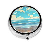 Pastillero redondo con 3 compartimentos, organizador portátil de medicamentos, pastilleros, impresión de dibujos animados de playa