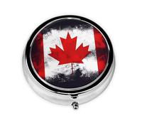 Pastillero redondo con bandera canadiense, se puede poner en la cartera, bolsillo, ligero y cómodo, pastillero de 3 compartimentos, pastillero portátil,