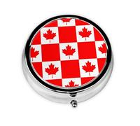 Pastillero redondo con bandera canadiense, se puede poner en la cartera, bolsillo, ligero y cómodo, pastillero de 3 compartimentos, pastillero portátil,