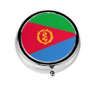Pastillero redondo con bandera de Eritrea. Organizador portátil de medicamentos diario, diseño fácil de transportar.