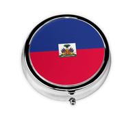 Pastillero redondo con bandera de Haití, se puede poner en la cartera, bolsillo, ligero y cómodo, pastillero de 3 compartimentos, pastillero portátil,