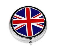 Pastillero redondo con bandera del Reino Unido, pastillero de 3 compartimentos, pastillero portátil, se puede poner en la cartera, bolsillo, ligero y cómodo