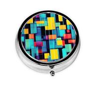 Pastillero redondo con diagrama geométrico cuadrado, organizador redondo de 3 compartimentos, pastillero de viaje portátil para viajes.