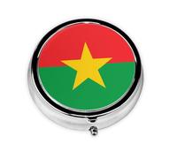 Pastillero redondo con diseño de bandera de Burkina Faso, ligero y portátil, con 3 insertos de plástico, adecuado para llevar en bolsillos o carteras.