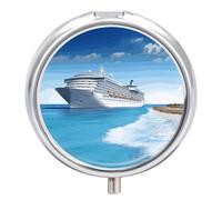 Pastillero redondo con diseño de barco de crucero, portátil, organizador de vitaminas para bolsillo