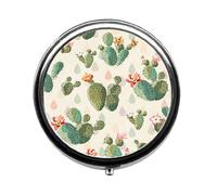 Pastillero redondo con diseño de cactus suculentos, con tres compartimentos, pastillero