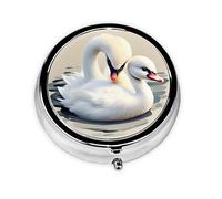 Pastillero redondo con diseño de cisne pequeño, pastillero de 3 compartimentos, pastillero portátil, se puede poner en la cartera, bolsillo, ligero y cómodo