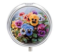 Pastillero redondo con diseño de flores de pensamiento, portátil, organizador de vitaminas para bolsillo