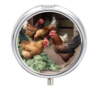 Pastillero redondo con diseño de gallinas de granja, portátil, organizador de vitaminas para bolsillo