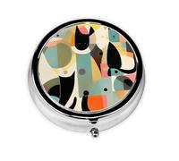 Pastillero redondo con diseño de gato de arte moderno de mediados de siglo, pastillero, farmacia portátil para llevar