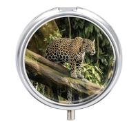 Pastillero redondo con diseño de gato en el tronco del árbol, pastillero portátil, organizador de vitaminas para bolsillo