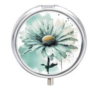 Pastillero redondo con diseño de margaritas en acuarela verde menta, pastillero portátil, organizador de vitaminas para bolsillo