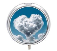 Pastillero redondo con diseño de nubes blancas son como un corazón, portátil, organizador de vitaminas para bolsillo