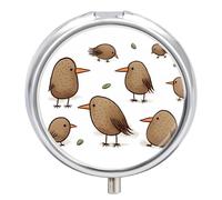 Pastillero redondo con diseño de pájaros kiwi, portátil, organizador de vitaminas para bolsillo