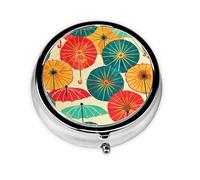 Pastillero redondo con diseño de paraguas retro con 3 compartimentos, mini organizador de pastillas de metal para bolso o bolsillo, ligero y portátil para uso diario, regalos de viaje