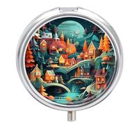 Pastillero redondo con espejo de 3 compartimentos, organizador de píldoras, portátil, pequeño, estilo artístico semanal, corte de papel, estuche para bolso, bolsillo, viajes, vitaminas, suplementos