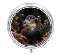 Pastillero redondo con espejo, organizador de píldoras de 3 compartimentos, portátil, pequeño, pastillero semanal para pájaros de pie en rama, estuche para bolso, bolsillo, viajes, vitaminas