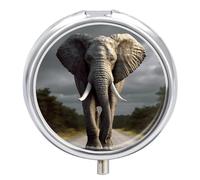 Pastillero redondo con espejo, organizador de píldoras de 3 compartimentos, portátil, pequeño, semanal, 3D, elefante, medecine para bolso, bolsillo, viajes, vitaminas, suplementos