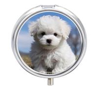 Pastillero redondo con espejo, organizador de píldoras de 3 compartimentos, portátil, pequeño, semanal, bichón, frisé, para perro, para bolso, bolsillo, viajes, vitaminas, suplementos