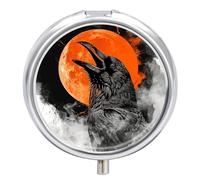 Pastillero redondo con espejo, organizador de píldoras de 3 compartimentos, portátil, pequeño, semanal, cuervo abre la boca, estuche para medicina para bolso, bolsillo, viajes, vitaminas, suplementos