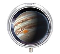 Pastillero redondo con espejo, organizador de píldoras de 3 compartimentos, portátil, pequeño, semanal, júpiter, paisaje, medecina, para bolso, bolsillo, viajes, vitaminas, suplementos