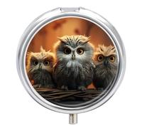 Pastillero redondo con espejo, organizador de píldoras de 3 compartimentos, portátil, pequeño, semanal, lindo búho para bolso, bolsillo, viajes, vitaminas, suplementos