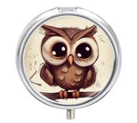 Pastillero redondo con espejo, organizador de píldoras de 3 compartimentos, portátil, pequeño, semanal, lindo búho para bolso, bolsillo, viajes, vitaminas, suplementos